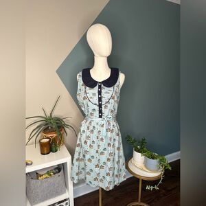 Yumi Camera Print Dress UK 14 US 8/10 Peter Pan Collar Retro Indie Cotton